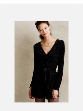 SAYLOR Black Velvet Floral Wrap Romper